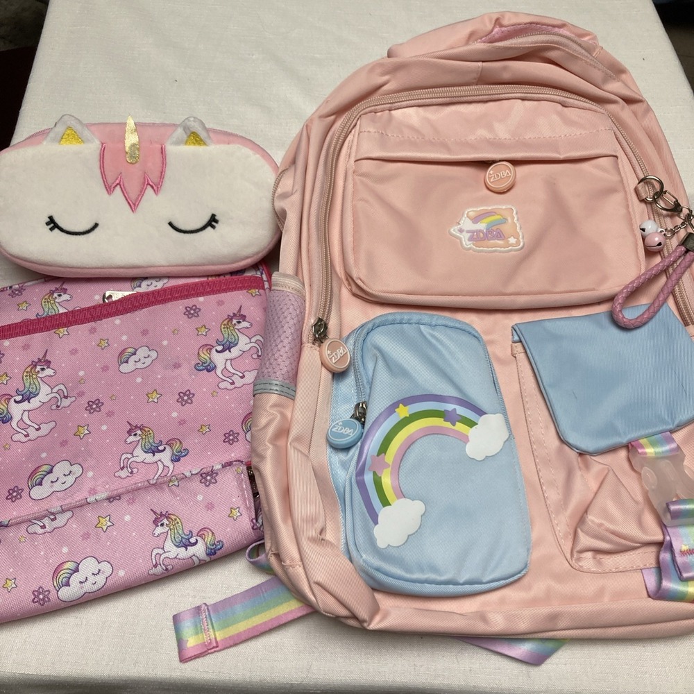 pink unicorn-themed school backpack set is identified as a 3 P Jcobvig backpack